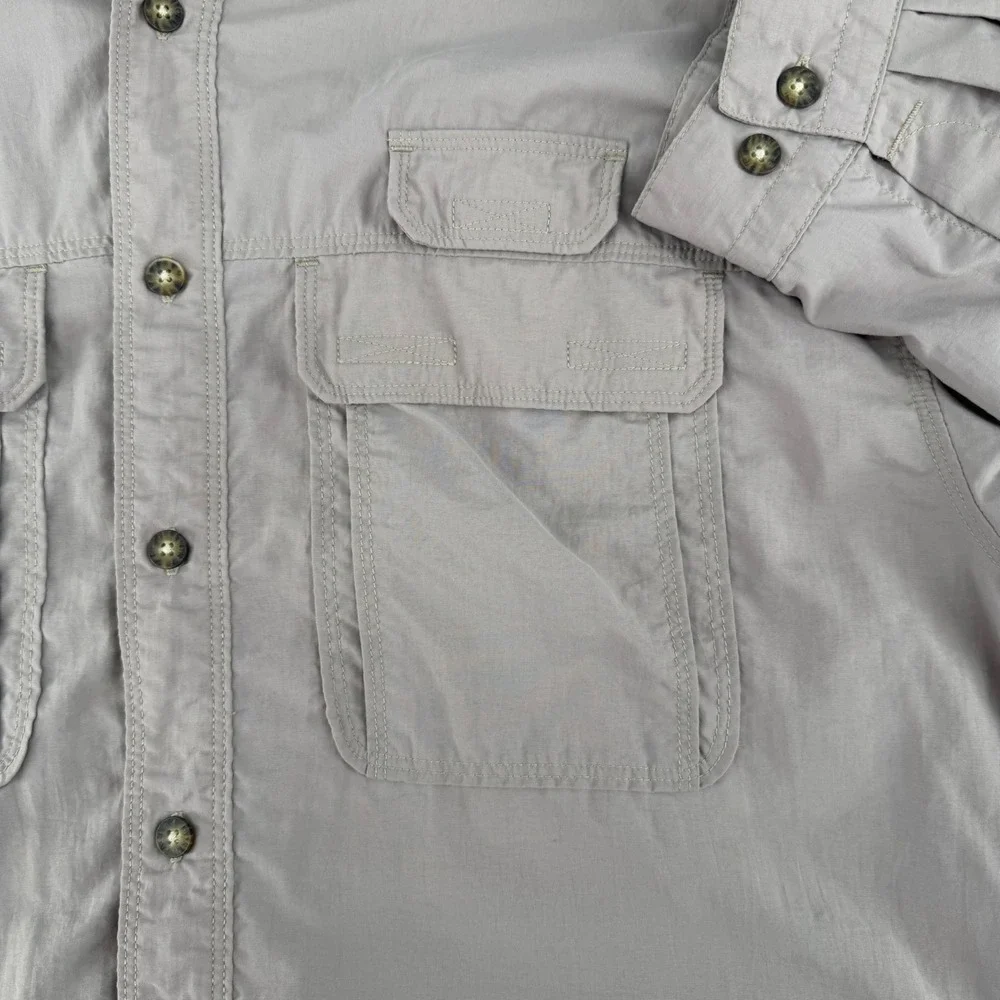The North Face Mens Long Sleeve Hiking Shirt Tan Nylon Button Down Large